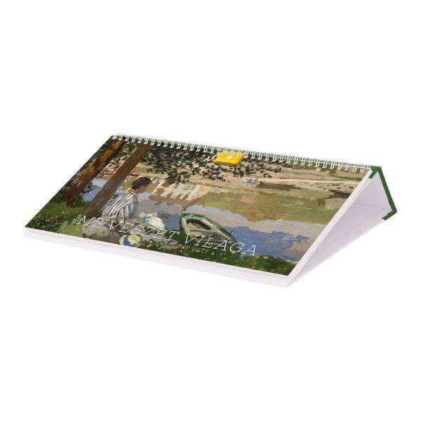 Asztali naptár fehér lapokkal 150 × 130 mm Művészet világa fekvő műbör
hátlappal zöld Dayliner 2024.
