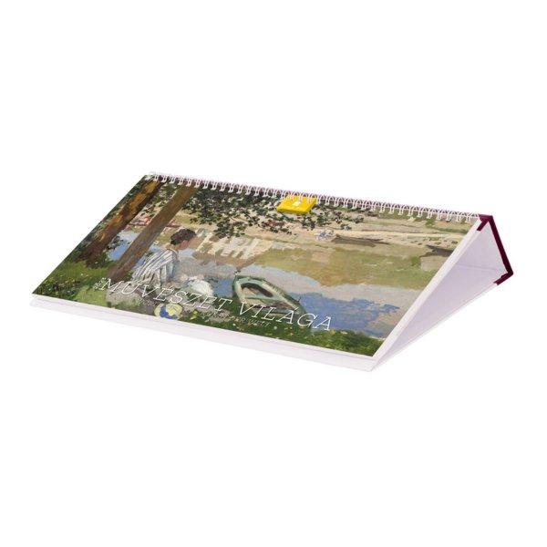 Asztali naptár fehér lapokkal 320 × 150 mm Művészet világa fekvő műbör
hátlappal bordó Dayliner 2024.