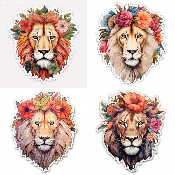 Virágos oroszlán fejes falmatrica | 8 + 24 db-os szett | 80 cm x 80 cm -
babaszoba faldekoráció