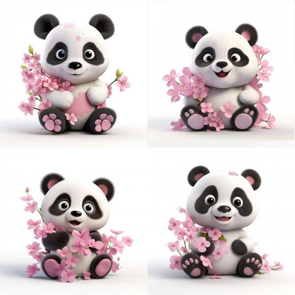 Rózsaszín 3D Pandamacis falmatrica | 8 + 24 db-os szett | 80 cm x 80 cm -
babaszoba faldekoráció