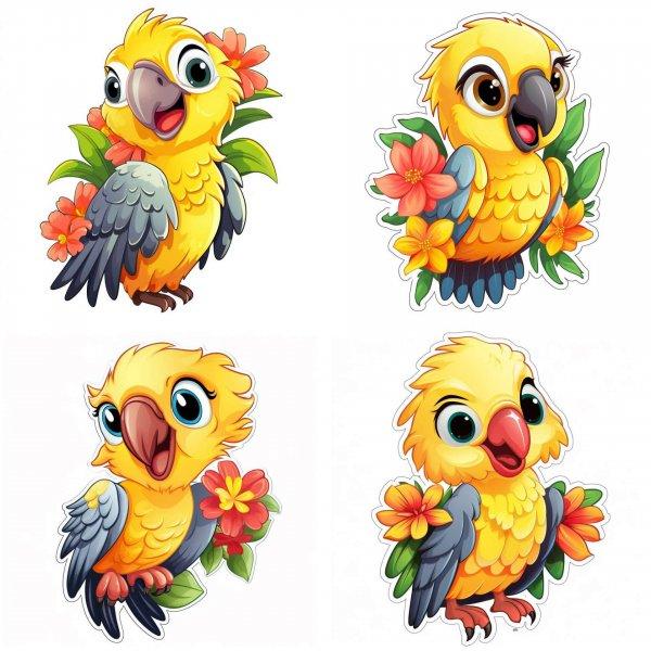 Papagájos falmatrica, Sárga| 8 + 24 db-os szett | 80 cm x 80 cm - babaszoba
faldekoráció