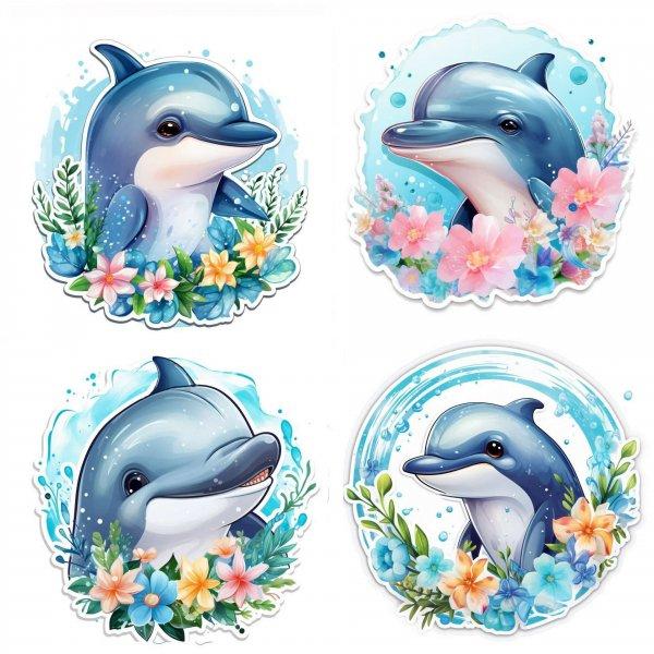 Delfin fejes falmatrica, virágokkal | 8 + 24 db-os szett | 80 cm x 80 cm -
babaszoba faldekoráció