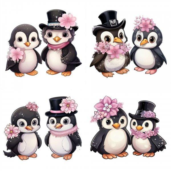 Pingvin pár falmatrica | 8 + 24 db-os szett | 80 cm x 80 cm - babaszoba
faldekoráció