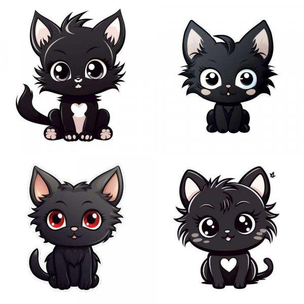 Egyszerű fekete macskás falmatricaa  |  8 + 24 db-os szett | 80 cm x 80 cm -
babaszoba faldekoráció