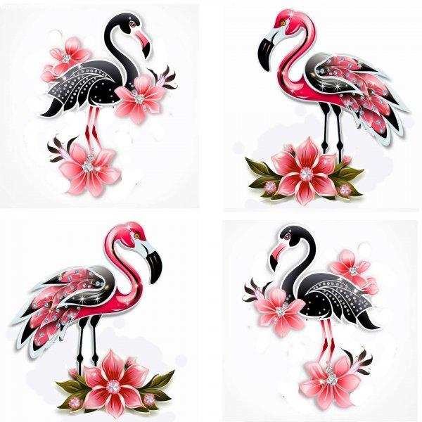 Rózsaszín és fekete flamingós falmatrica | 8 + 24 db-os szett | 80 cm x 80
cm - babaszoba faldekoráció