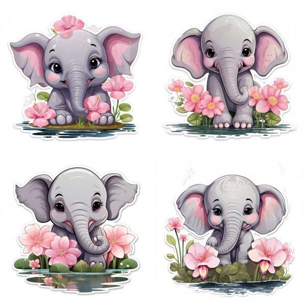 Elefántok rózsaszín virággal falmatrica | 8 + 24 db-os szett | 80 cm x 80 cm
- babaszoba faldekoráció