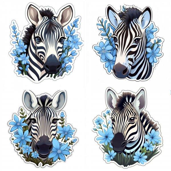 Zebra fejes falmatrica, kék virágokkal | 8 + 24 db-os szett | 80 cm x 80 cm -
babaszoba faldekoráció