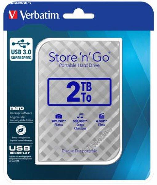 2,5" HDD (merevlemez), 2TB, USB 3.0, VERBATIM "Store n Go",
ezüst
