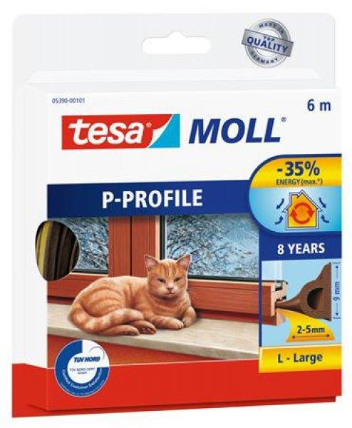 Ajtó- és ablaktömítő szalag, 9 mm x 6 m, TESA "tesamoll® P
profil", barna