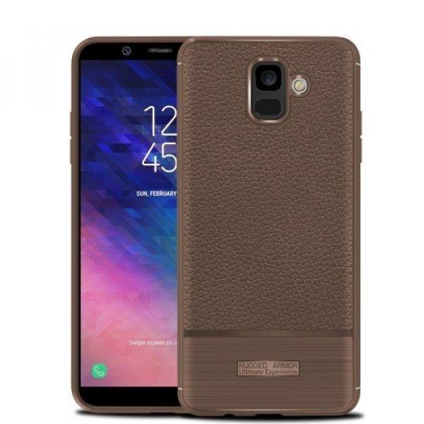 Samsung Galaxy A6 (2018) Szilikon Tok Prémium Szálcsiszolt-Bőrmintázattal
Barna