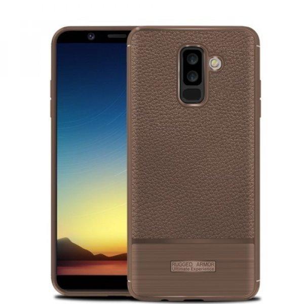 Samsung Galaxy A6+ (2018) Szilikon Tok Prémium Szálcsiszolt-Bőrmintázattal
Barna