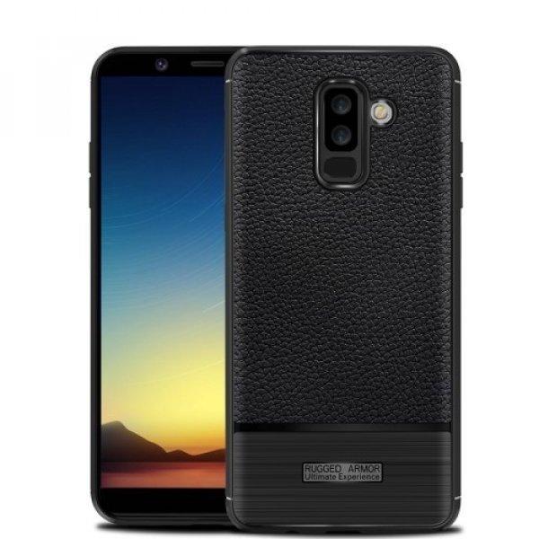 Samsung Galaxy A6+ (2018) Szilikon Tok Prémium Szálcsiszolt-Bőrmintázattal
Fekete