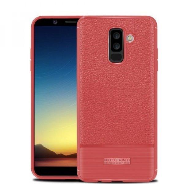 Samsung Galaxy A6+ (2018) Szilikon Tok Prémium Szálcsiszolt-Bőrmintázattal
Piros