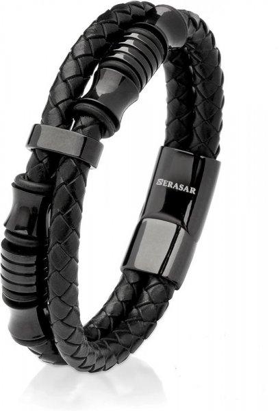 SERASAR Premium fekete bőr karkötő ,mágneses kapocs(17 cm)