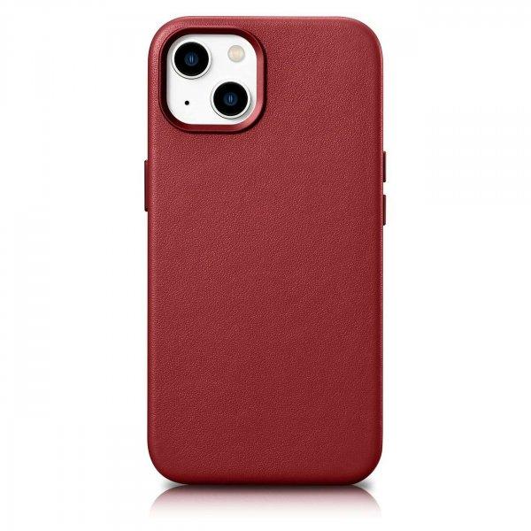 iCarer Case Leather valódi bőr tok iPhone 14 piros (WMI14220705-RD) (MagSafe
kompatibilis)