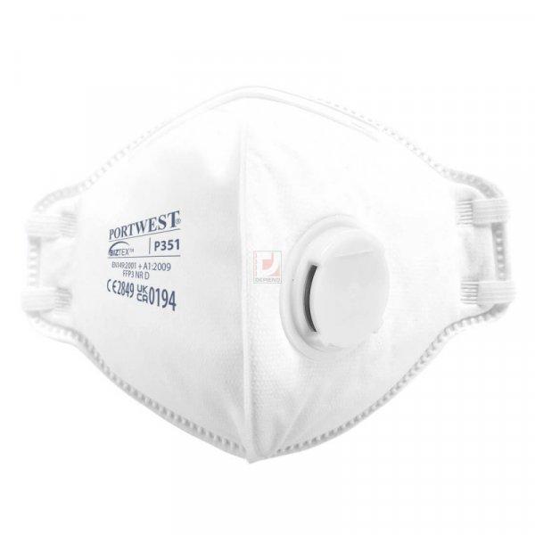 Portwest FFP3 szelepes, félbehajtható légzésvédő maszk (20 db) (fehér)