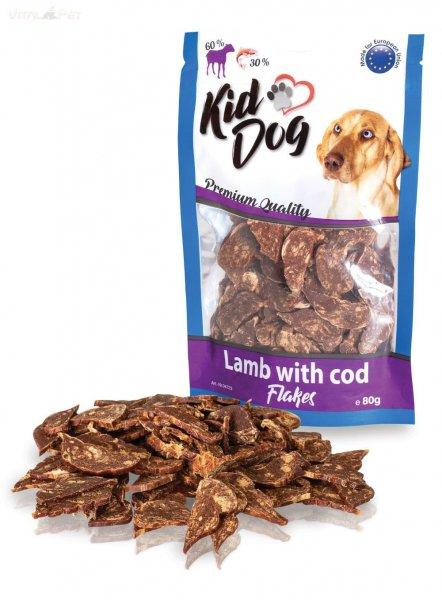 KidDog jutalomfalat kutyáknak - Lamb whit Cod Flakes - bárány 60%/tőkehal
30% lapocskák 80g