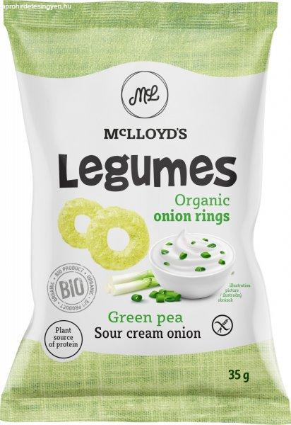 Mclloyds bio legumes extrudált snack zöldborsó karikák tejföllel és
hagymával 35 g