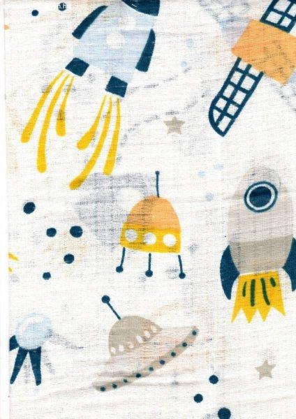Mintás textil pelenka 1db-os - Űrhajó kék/sárga