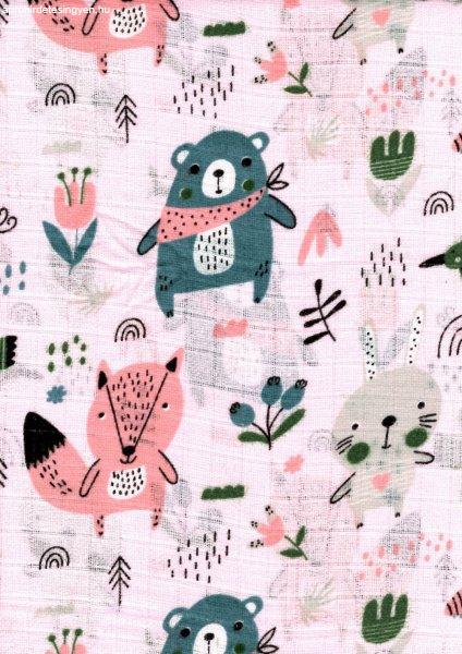 Mintás textil pelenka 1db-os - rózsaszín erdei barátok 
