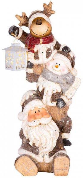 MagicHome karácsonyi dekoráció, Mikulás, rénszarvas és hóember
lámpással, 1 LED, 2x AAA, kerámia, 34