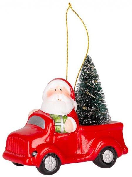 MagicHome karácsonyi dekoráció, Mikulás autóban, LED, terrakotta, 12,5 x 6
x 11,8 cm