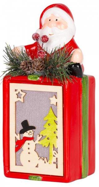 MagicHome karácsonyi dekoráció, Ajándék Mikulással, LED, terrakotta,
felfüggesztő, 9 x 8 x 17,7 cm