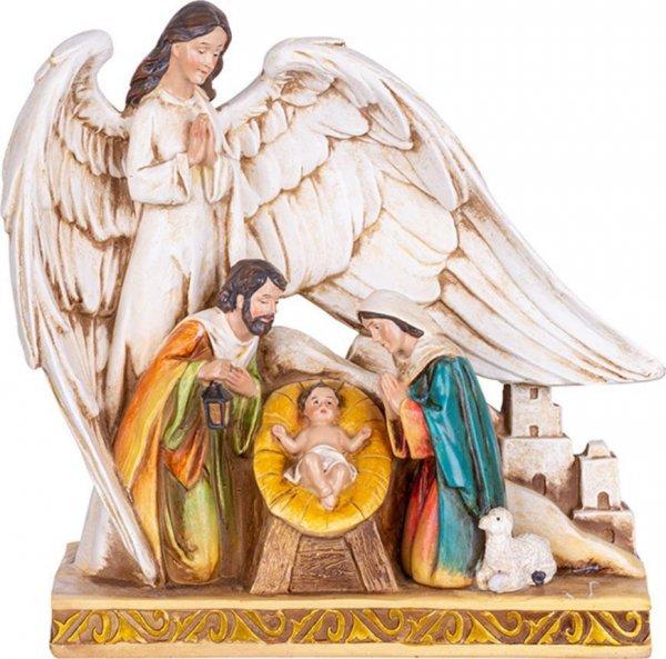 MagicHome karácsonyi dekoráció, a Szent család az angyal védőszárnyai
alatt, poligyanta, 21,5 cm