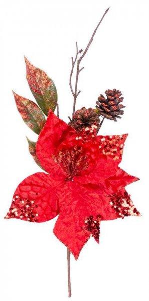 MagicHome karácsonyi ág, mikulásvirággal, piros, 34 cm