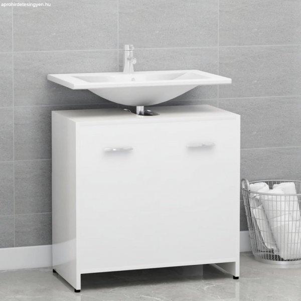 Magasfényű fehér forgácslap fürdőszobaszekrény 60 x 33 x 61 cm