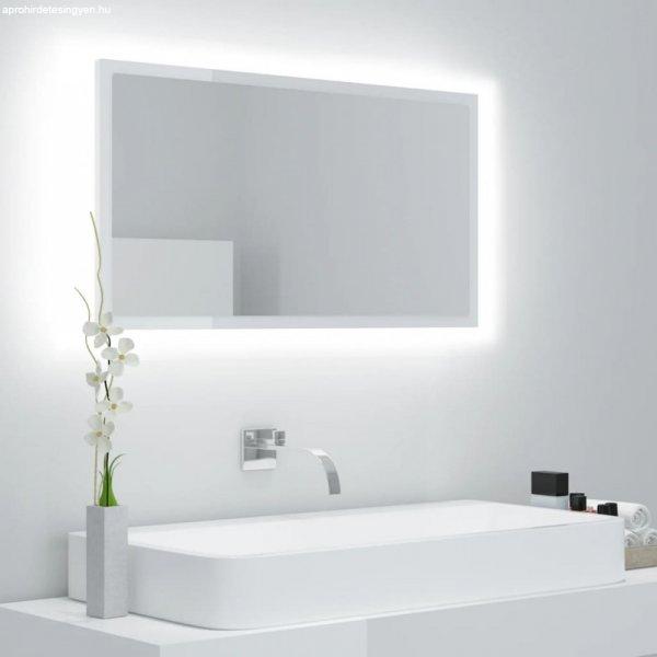 Magasfényű fehér akril LED-es fürdőszobatükör 80x8,5x37 cm