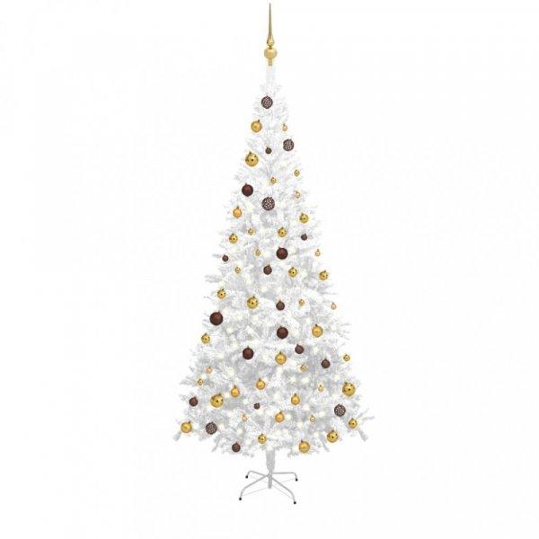 Fehér megvilágított műkarácsonyfa gömb szettel 240 cm L