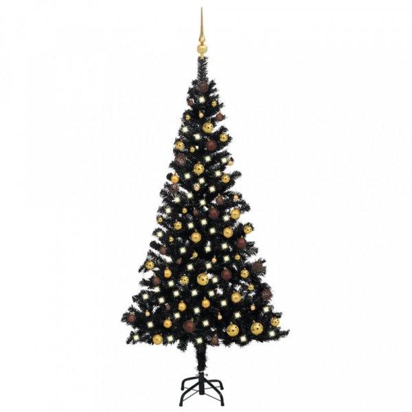 Fekete PVC megvilágított műkarácsonyfa gömb szettel 180 cm