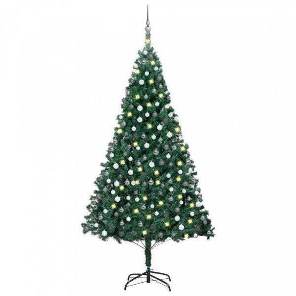 Zöld PVC megvilágított műkarácsonyfa gömb szettel 210 cm