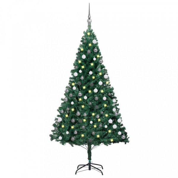 Zöld PVC megvilágított műkarácsonyfa gömb szettel 180 cm