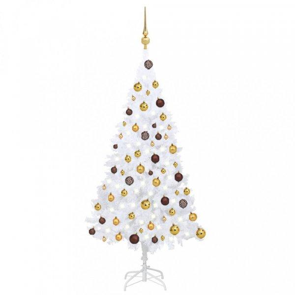 Fehér PVC megvilágított műkarácsonyfa gömb szettel 120 cm