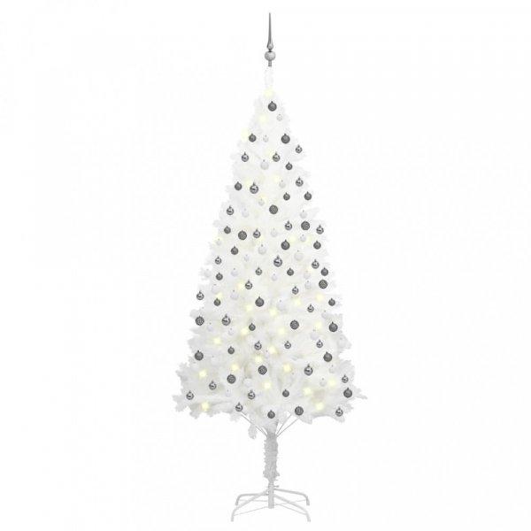 Fehér megvilágított műkarácsonyfa gömb szettel 210 cm