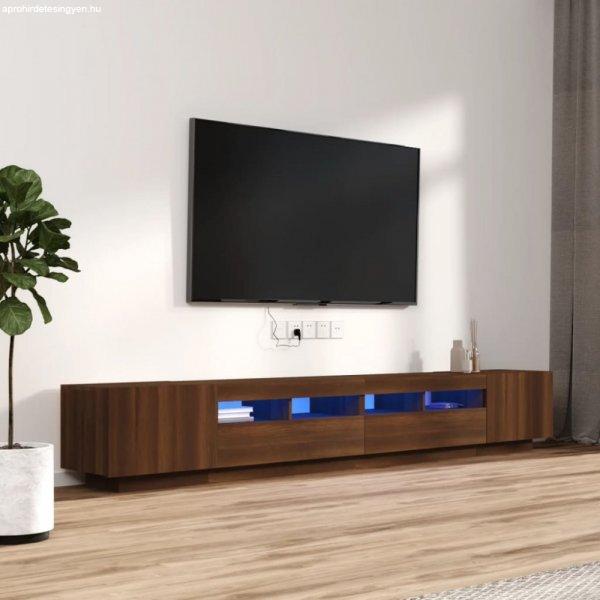 3 részes barna tölgyszínű fa TV-szekrény szett LED-lámpákkal