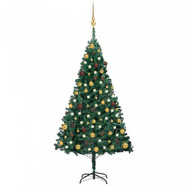 Zöld PVC megvilágított műkarácsonyfa gömb szettel 150 cm