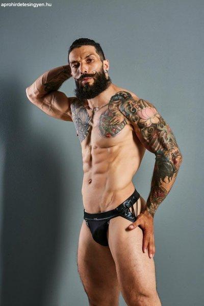 C4M-Desire Jockstrap-BlackLeatherette-M férfi alsó