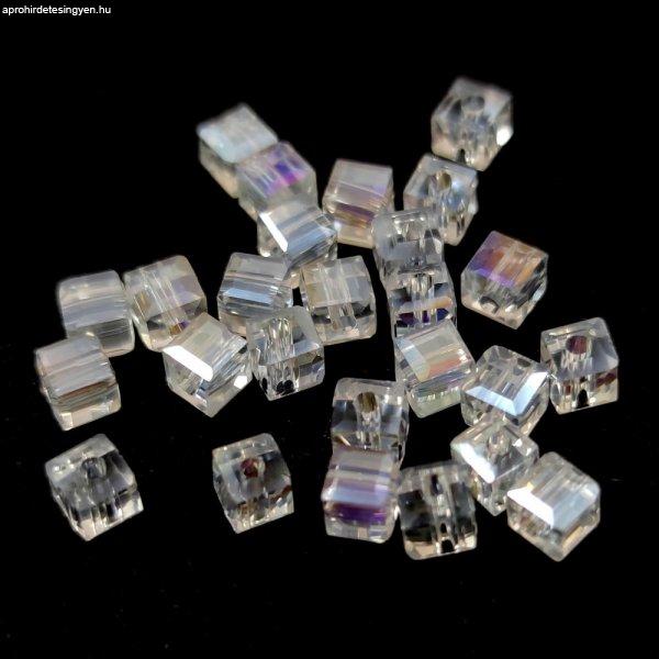 Kocka alakú üveg gyöngy - Crystal AB - 4mm