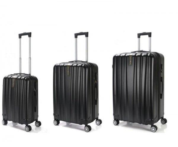 Royalty Line 3 db-os keményfalú bőrönd szett, 4 db dupla kerékkel - fekete
