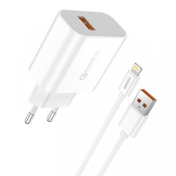 Gyorstöltő Foneng 1x USB QC3.0 EU46 + USB Lightning kábel