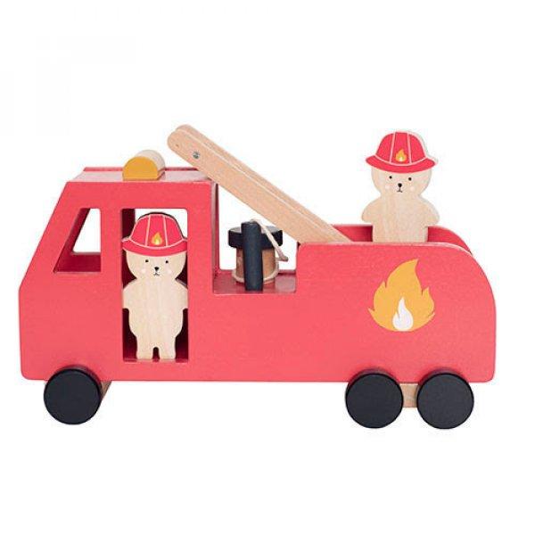 Tűzoltó autó fából, maci figurákkal Jabadabado