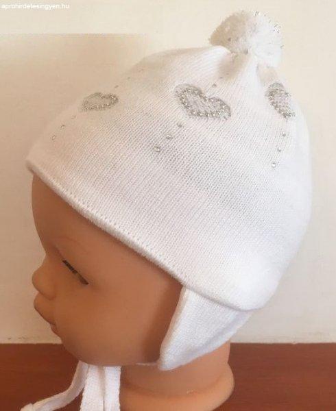 Minimanó téli kötött sapka pamuttal bélelve (36-38) fehér 