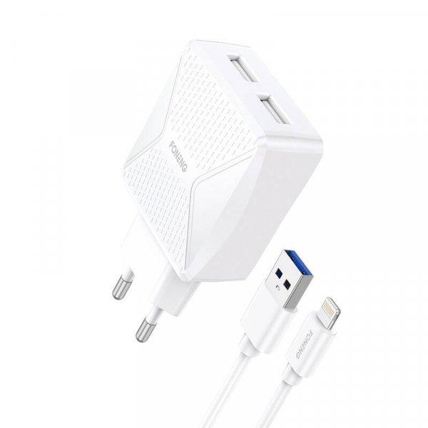 Foneng EU35 2x USB fali töltő + USB-Lightning 2.4A kábel (fehér)