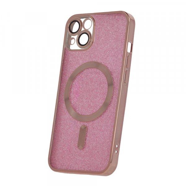 Glitter Chrome Mag - Apple iPhone 14 (6.1) kameravédős, MagSafe tok pink