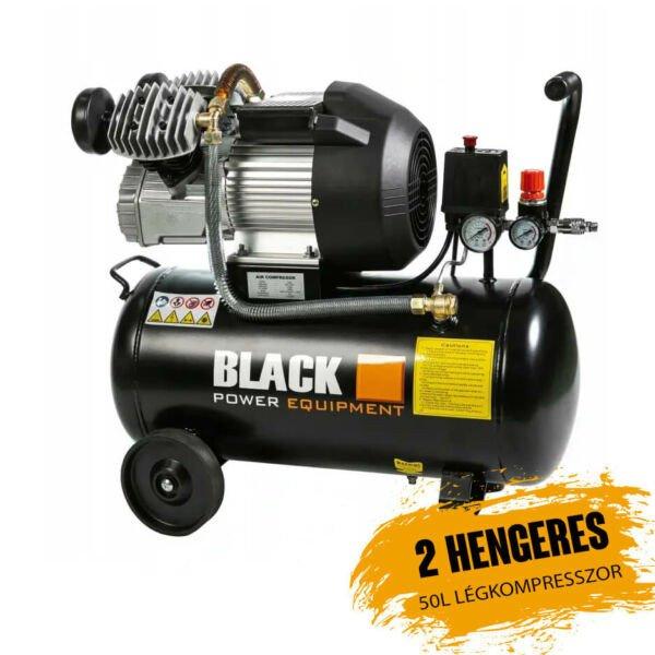 BLACK kéthengeres légkompresszor 50L - 12858