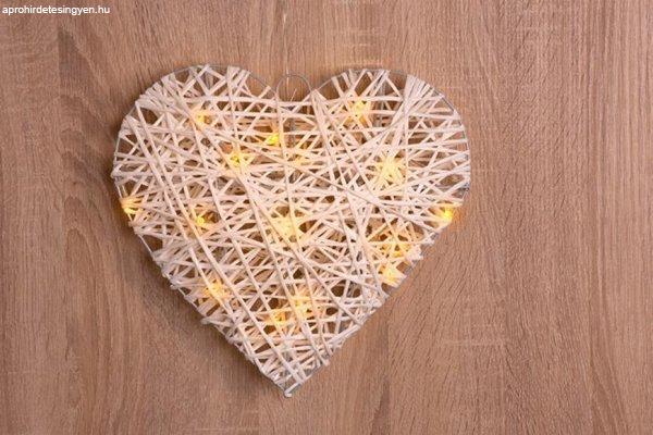 MagicHome Rattan Metal Heart fény, 15xLED, 30x6 cm, 3xAA