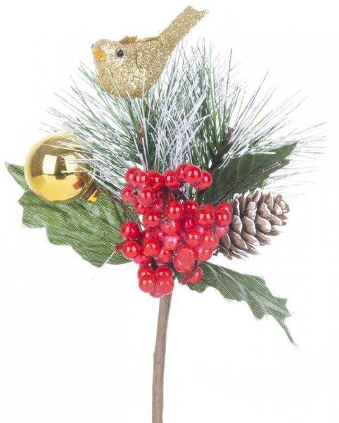 Gally MagicHome Karácsony, madárkával, piros - arany, 16 cm